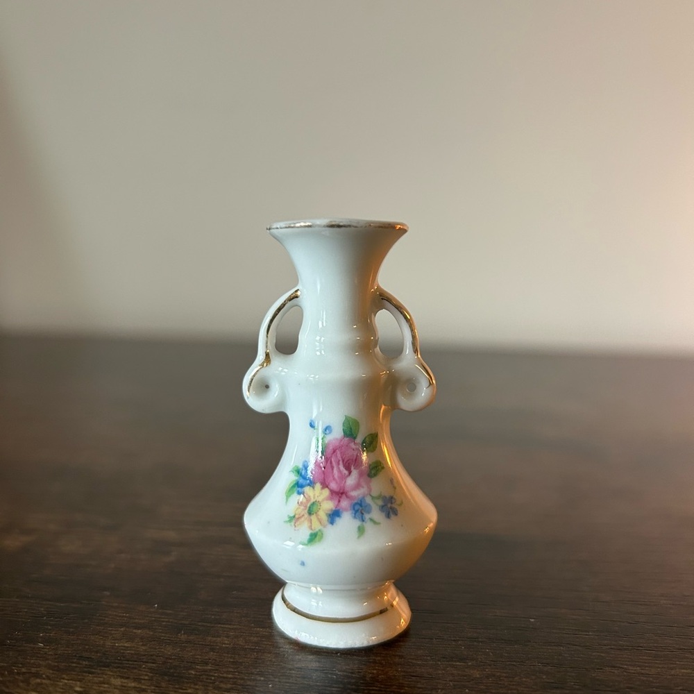 Vintage Miniature Floral White Porcelain Vase